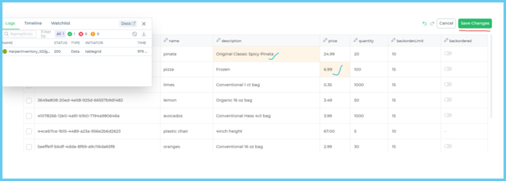 table grid update should save changes