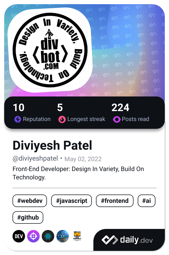 Diviyesh Patel's Dev Card