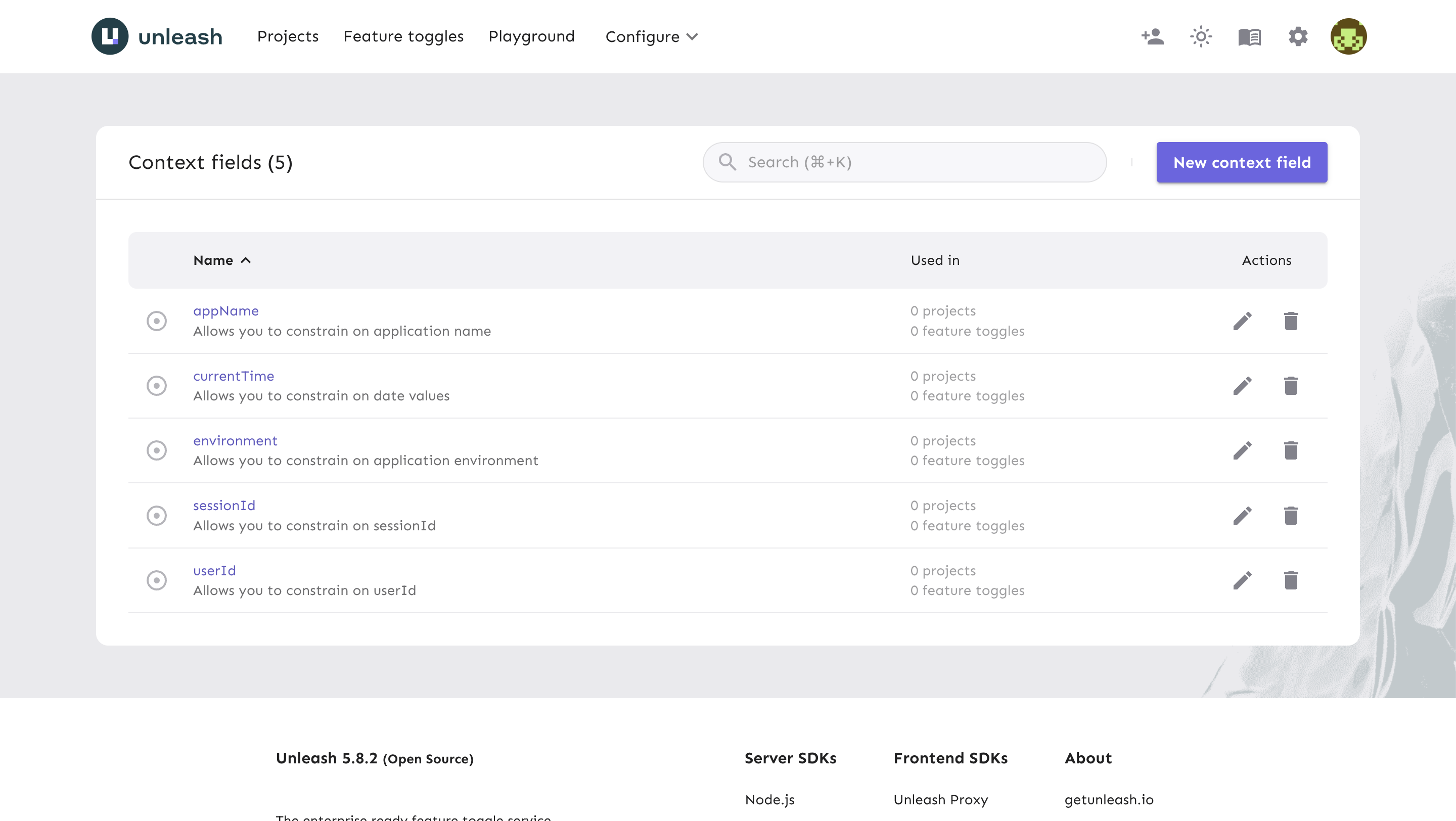 Context Fields Table