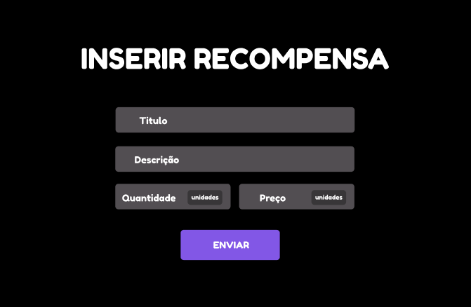 Tela de inserção de recompensas