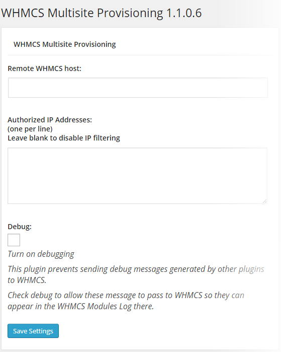 WHMCS Provisioning - Settings