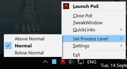 PoE Launcher Menu, Set Process Level