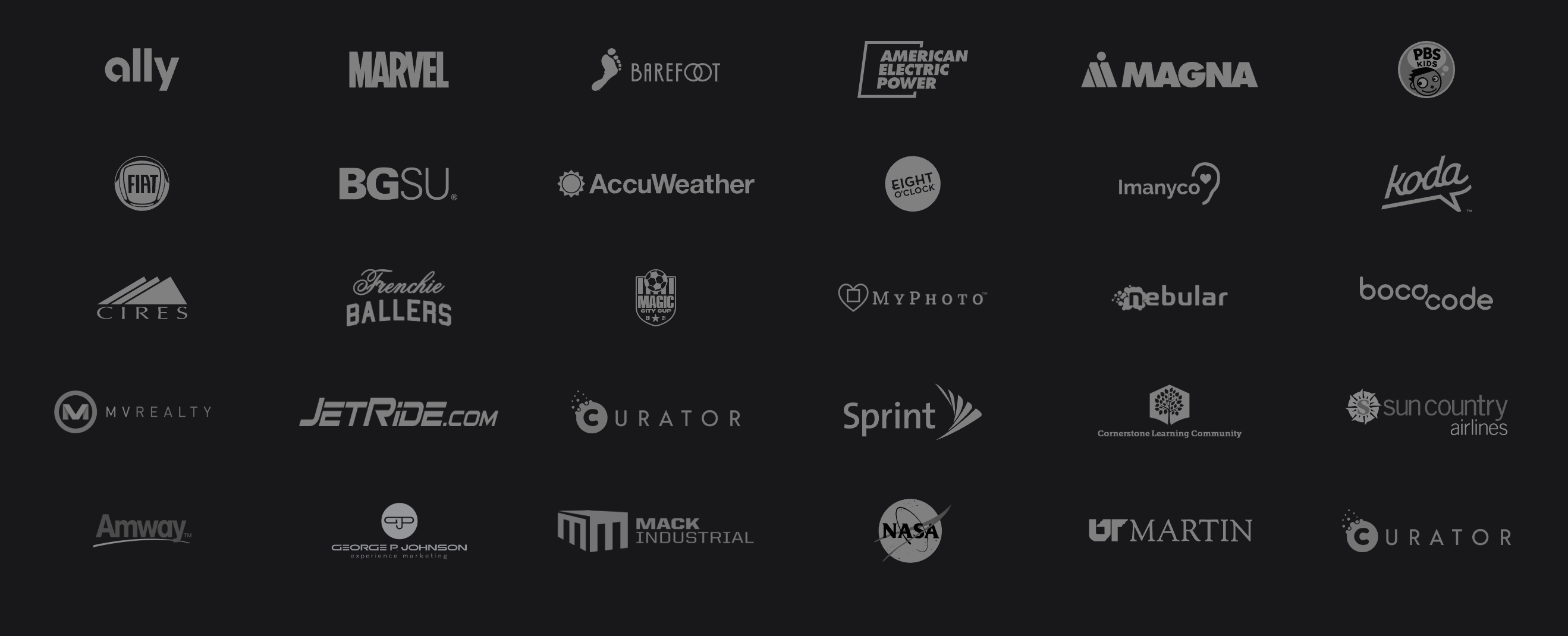 greyscale logos of some of the many companies Todd has written code for