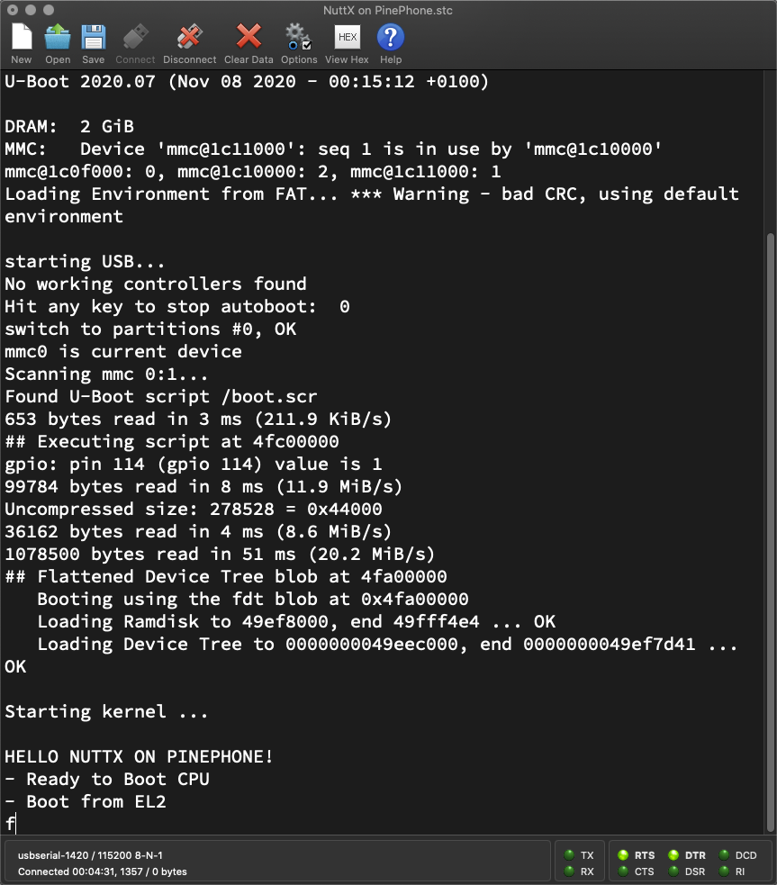 NuttX boots on PinePhone yay!