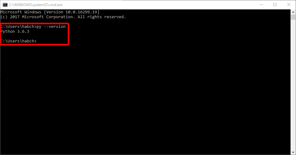 The command prompt should look like this.