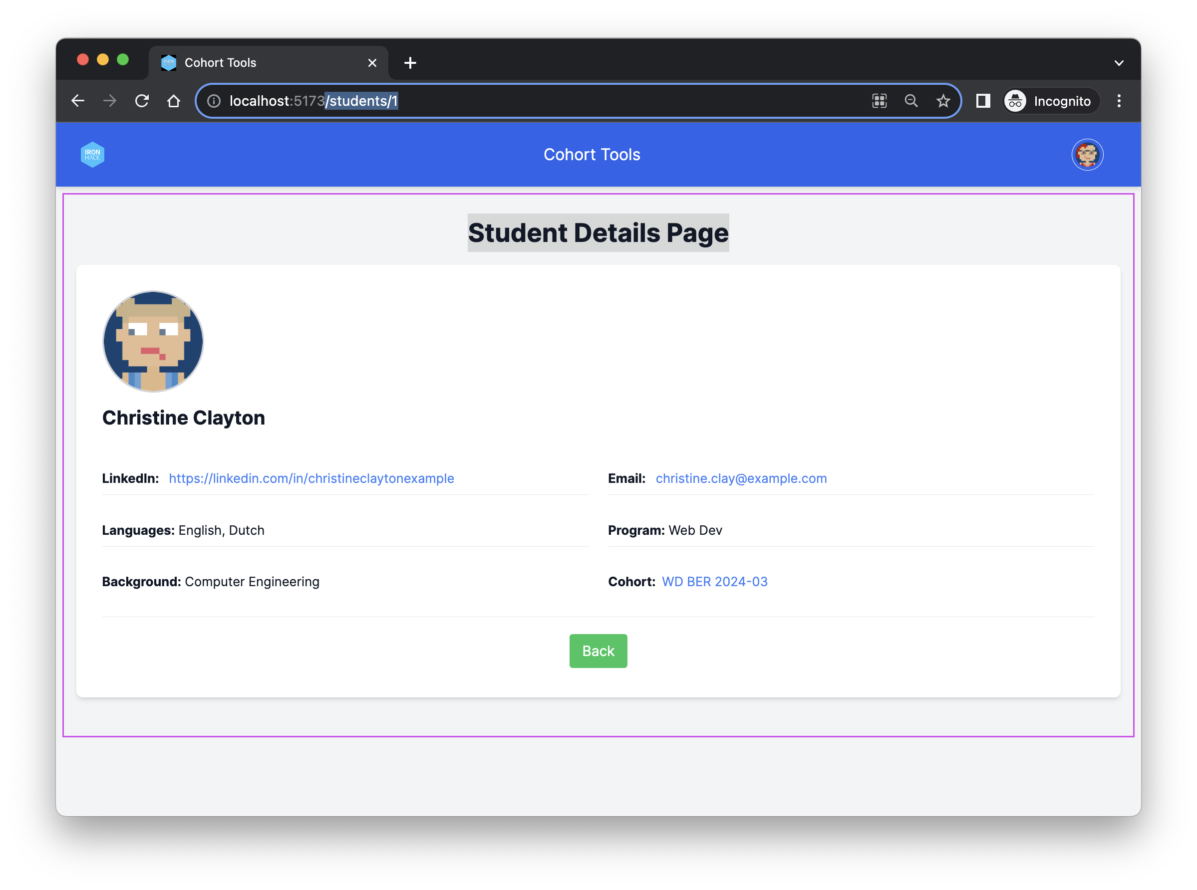 student details page