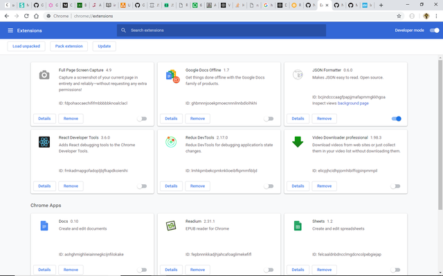 Screenshot of chrome extensions