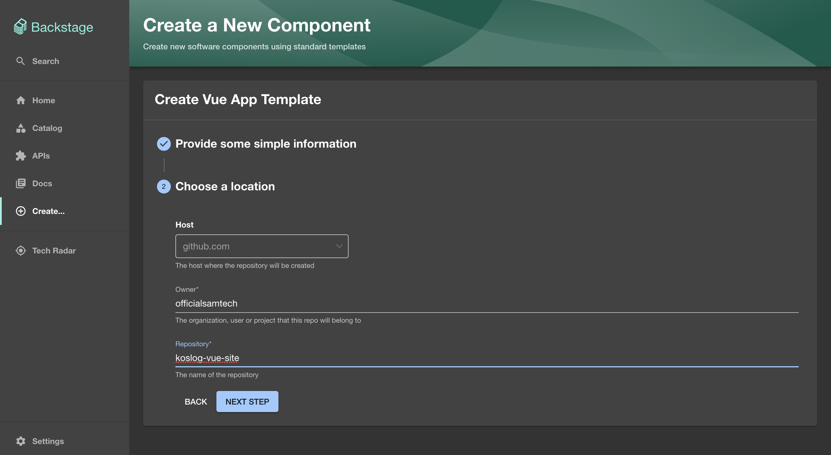 Create a new component, step two