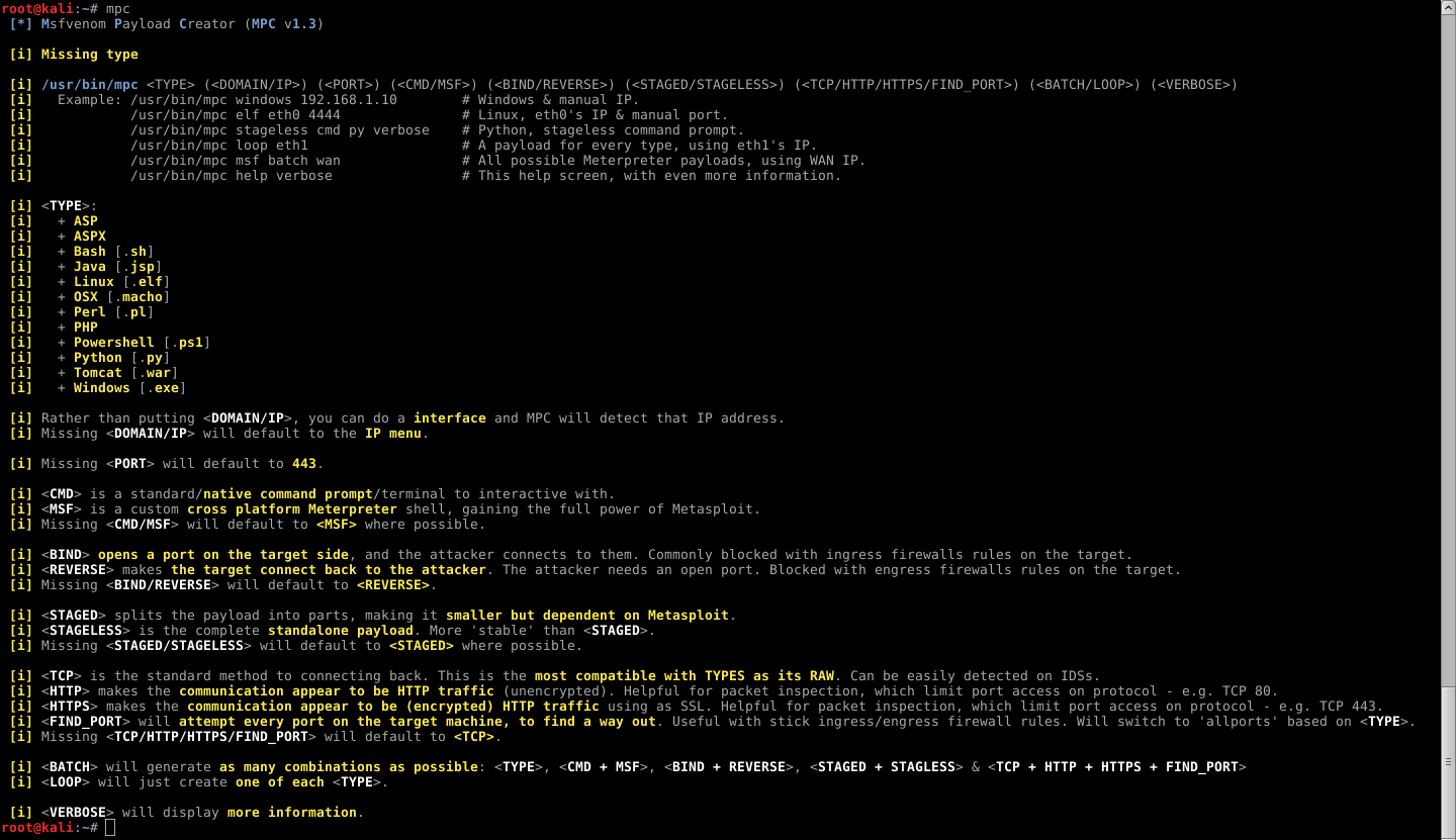 Msfvenom Payload Creator (MPC)