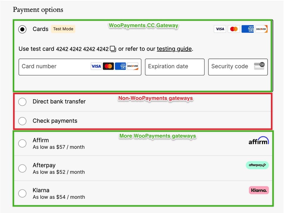 WooPayments gateways separated