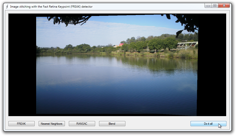 Image stitching using the FREAK feature detection and extraction algorithm.