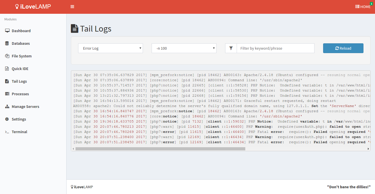 iLoveLAMP Tail Logs Screenshot