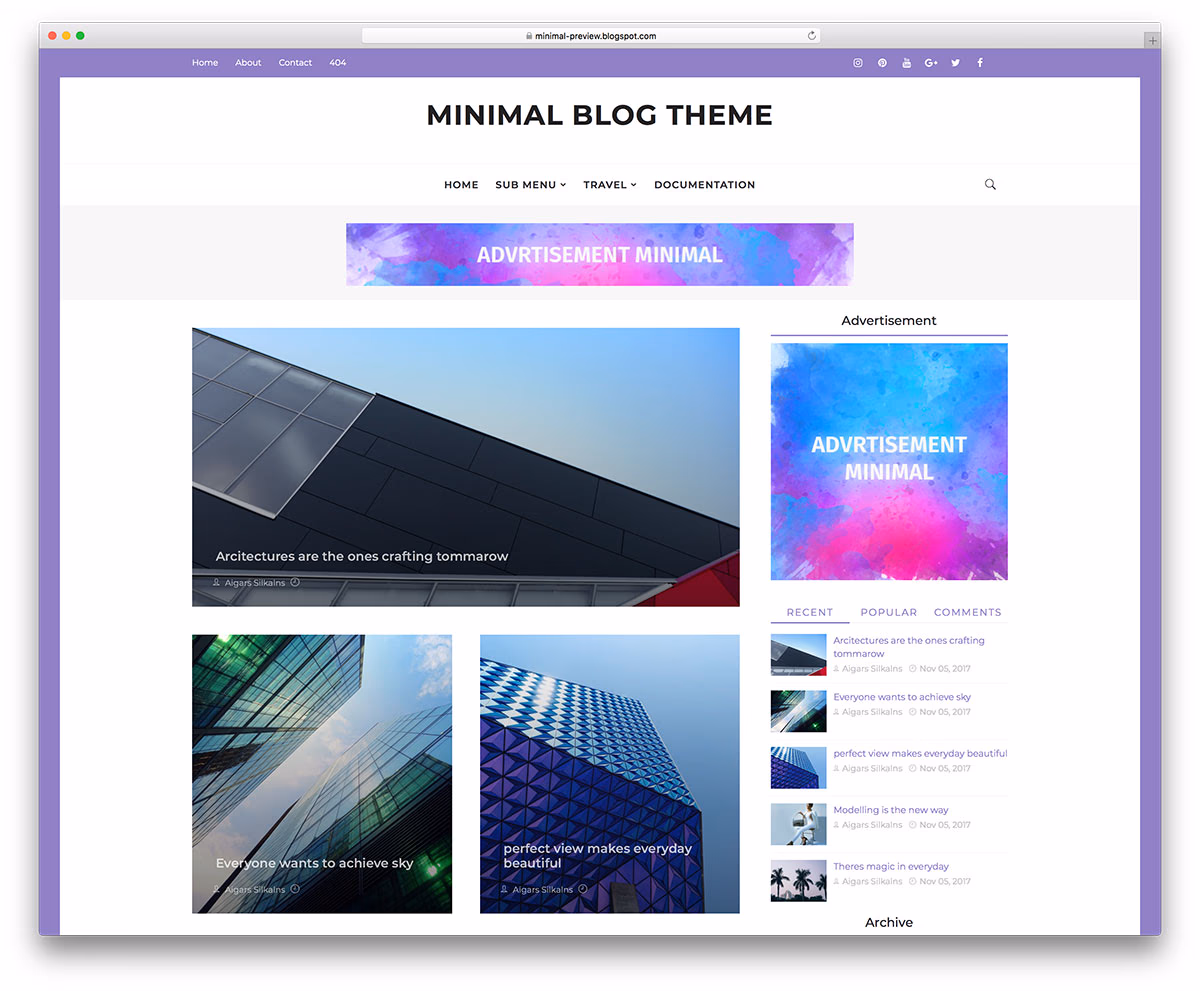 Minimal - free clean & minimal blog Blogger template