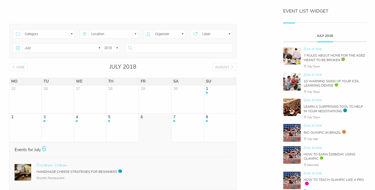 WordPress Event Calendar - Settings 01