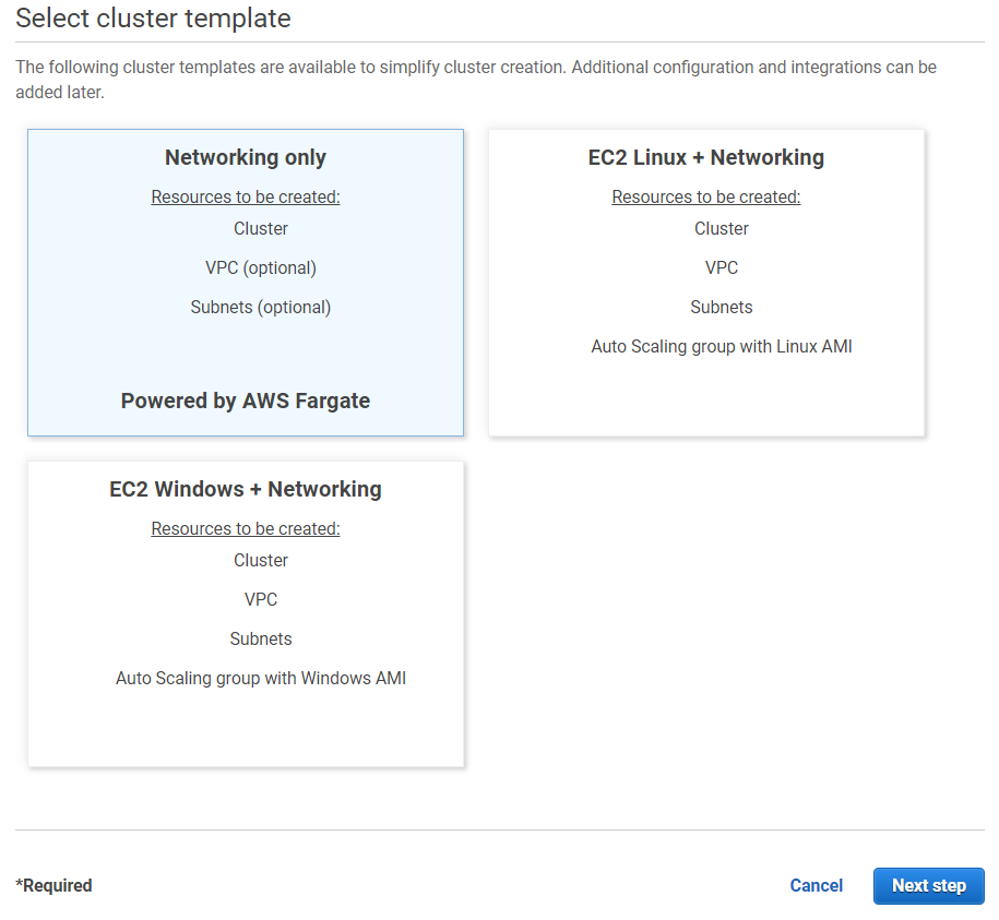 Select Networking Only Template