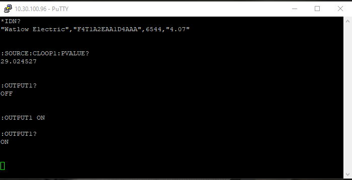 Six SCPI commands issued to F4T