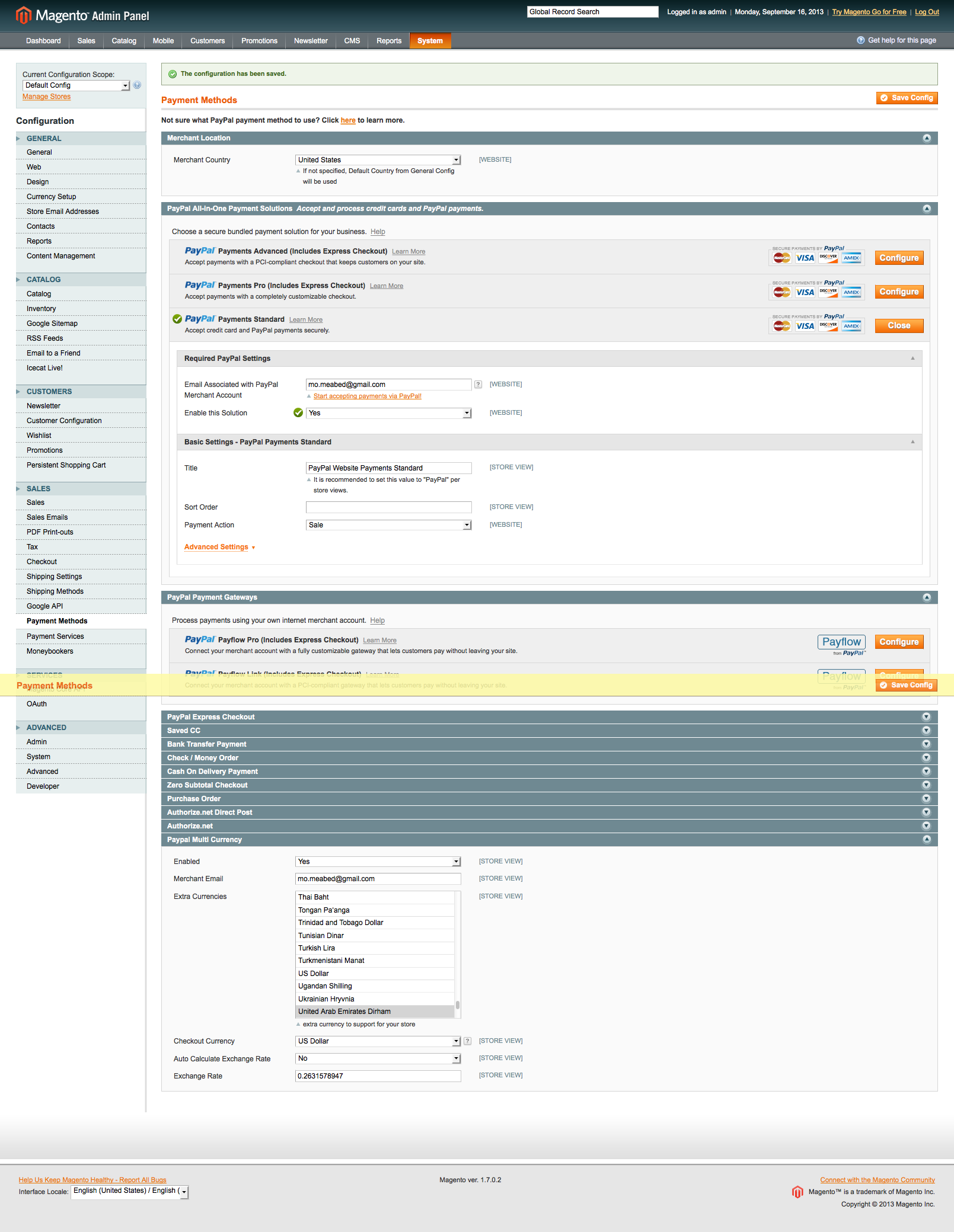 Paypal payment method configuration