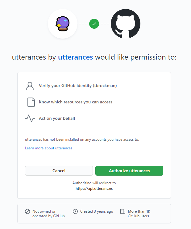 Utterances OAuth prompt