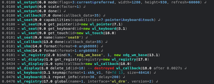 Wayland Debug sample output