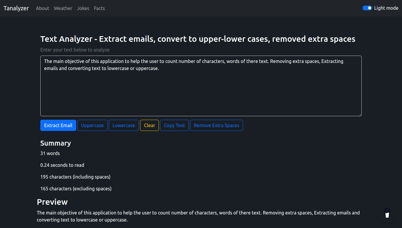 Text analyzer darkmode