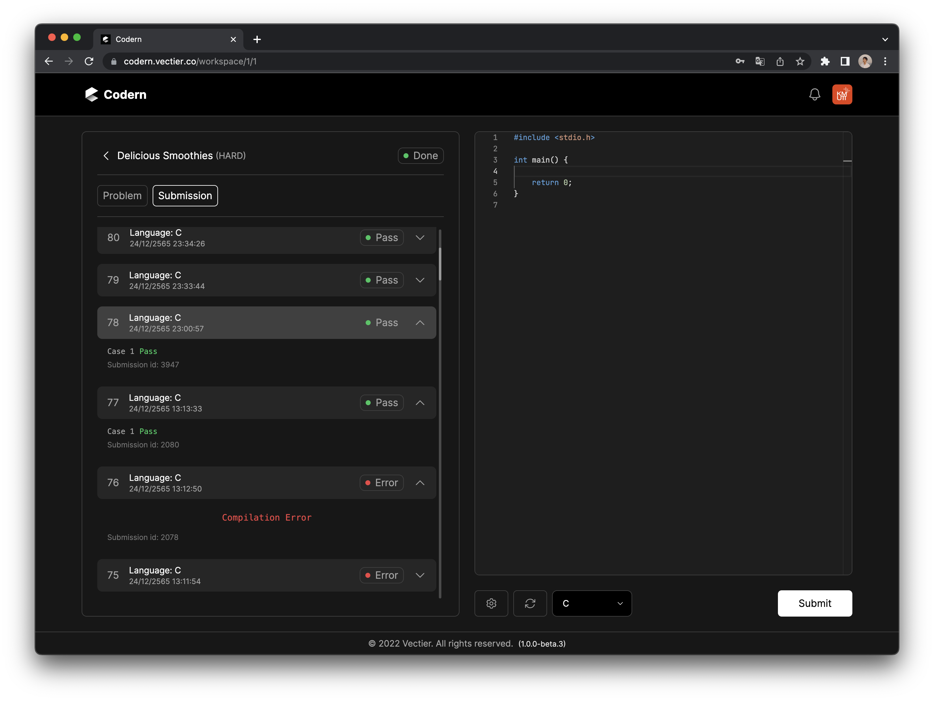 Submissions and editor page of Codern