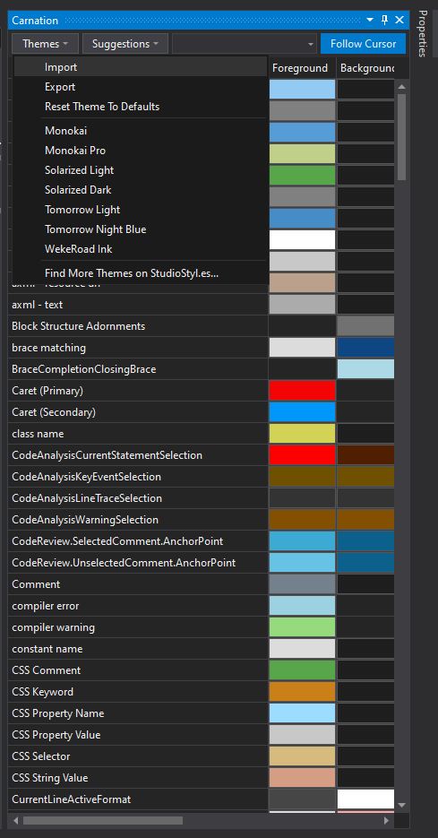 Import .vssettings