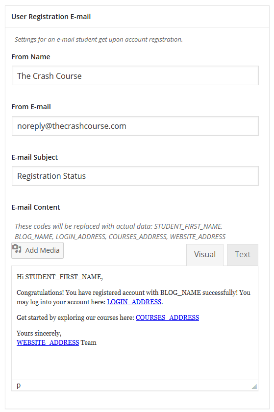 CoursePress - Settings - E-mail