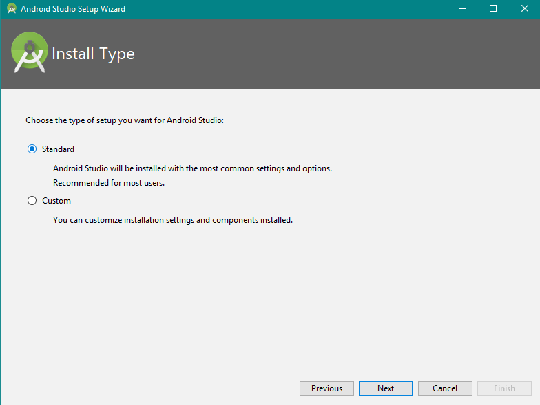 Selecting the Standard setup type