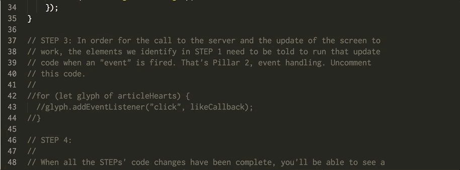 demonstration of un-commenting step three