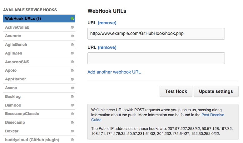 GitHub Post-Receive URLs