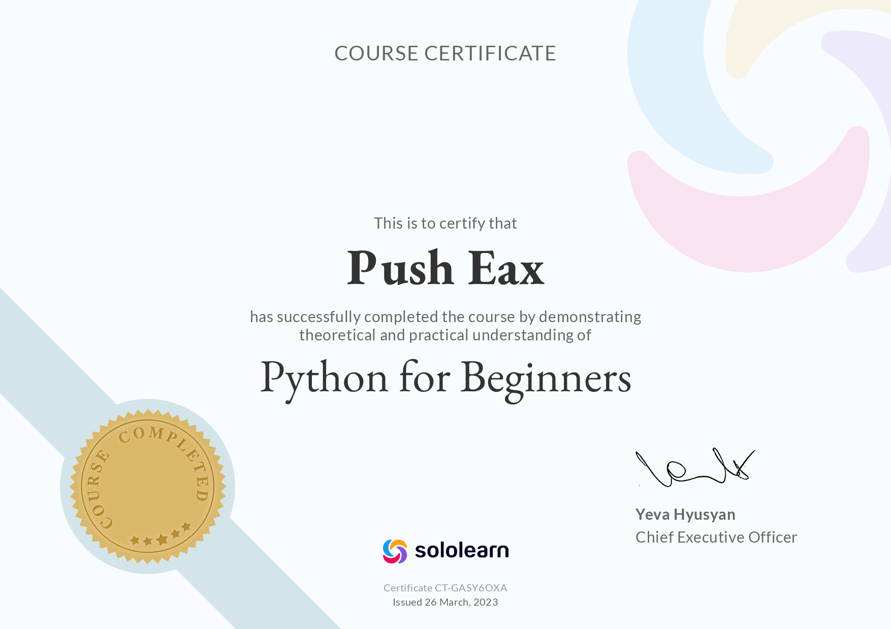 Sololearn Python serificate