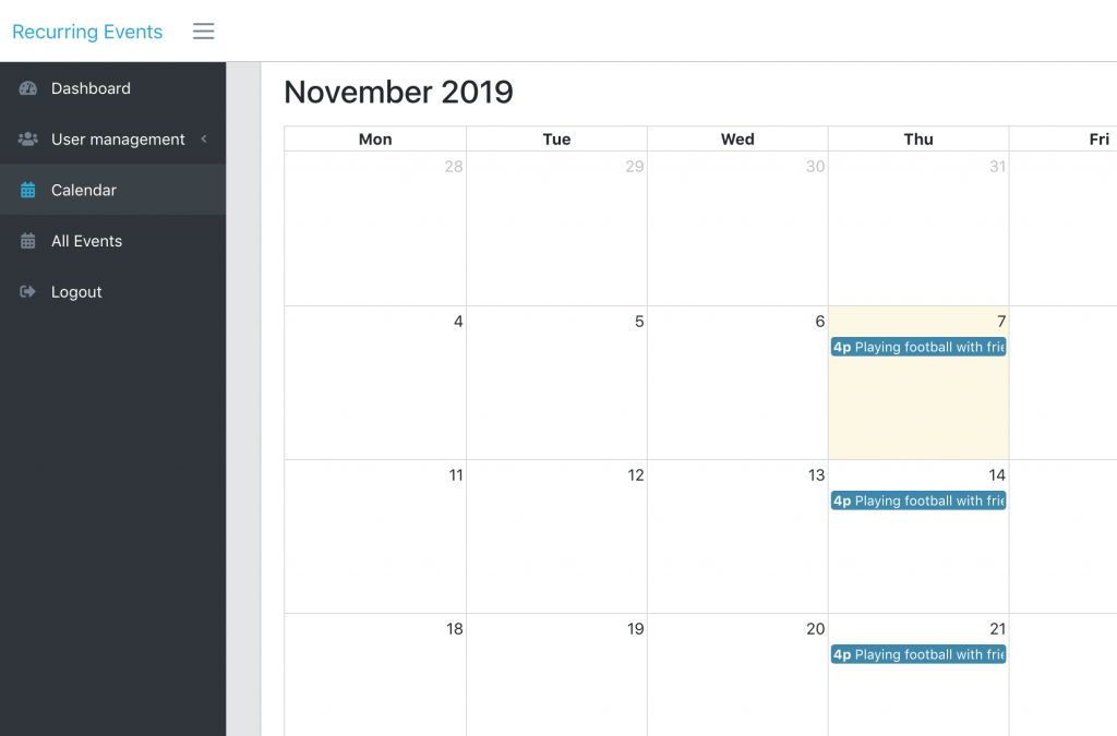 LLaravel FullCalendar recurring events 02