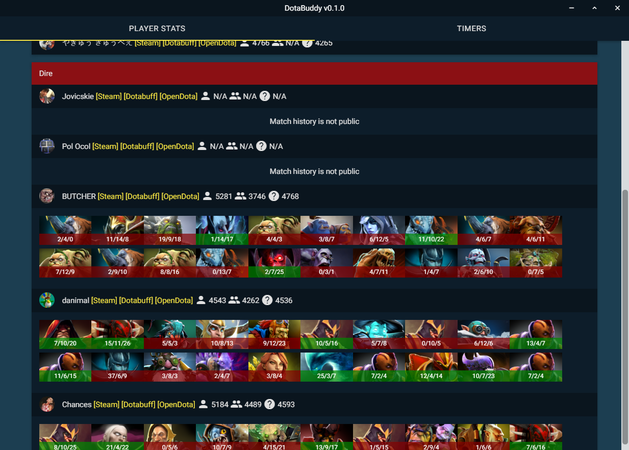 Main Tab, non-public match history