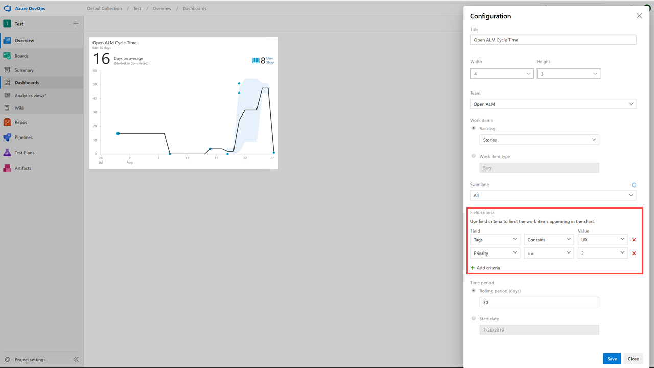 Lead and Cycle Time widgets advanced filtering