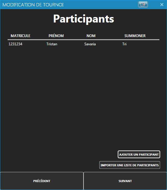 Gestion du tournoi