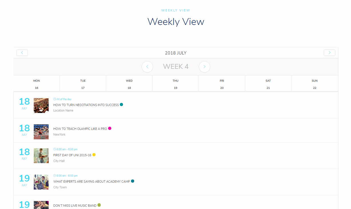 WordPress Event Calendar - Tile View