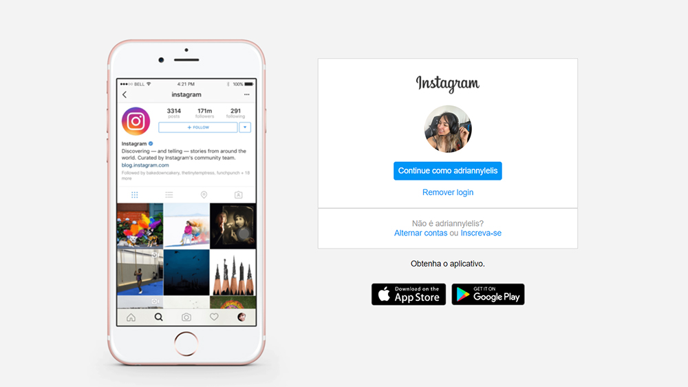 Instagram login page