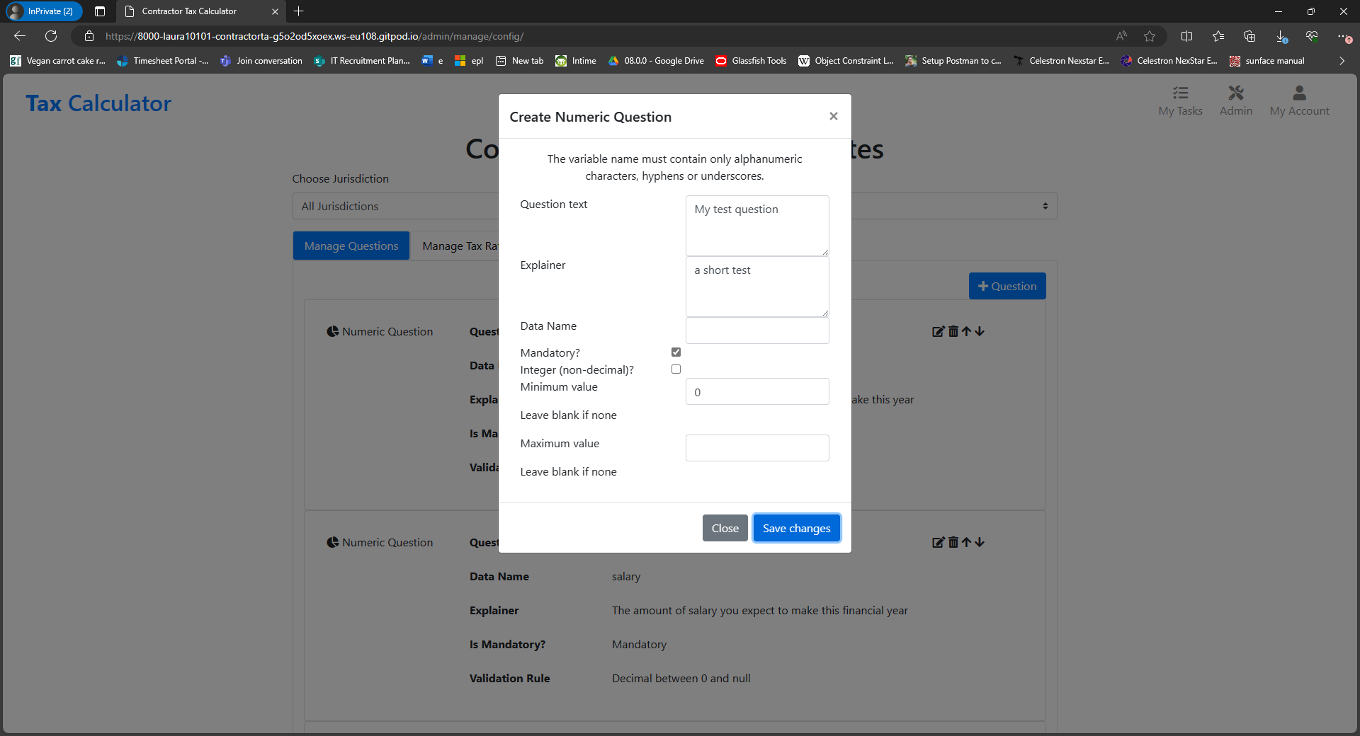 Creating questions in the config app