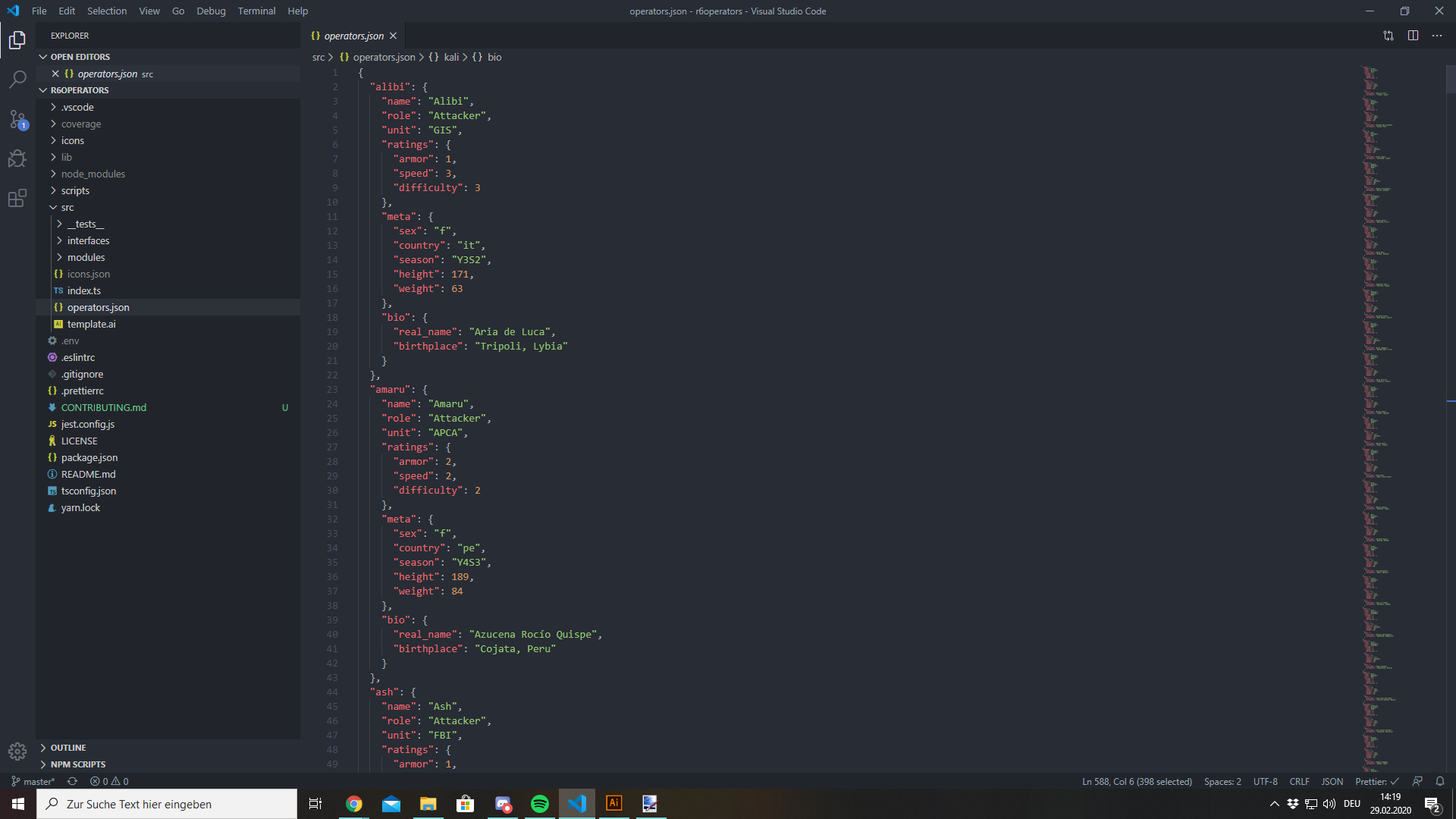 Screenshot of the JSON file