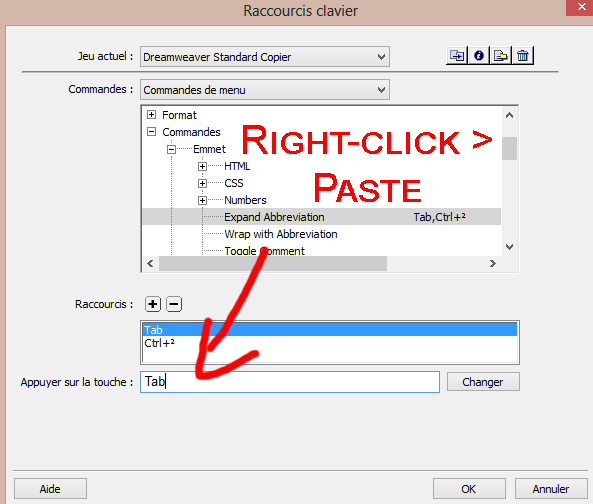 comment utiliser tab emmet dw