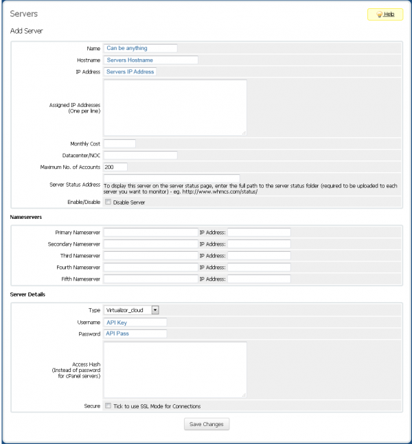 Configure Server in WHMCS