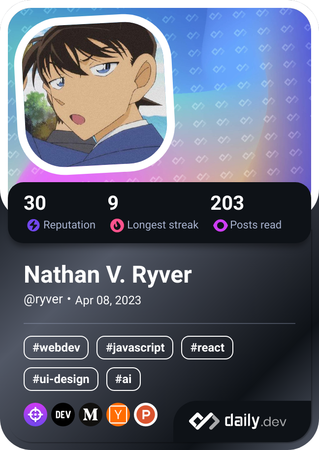 Nathan V. Ryver's Dev Card