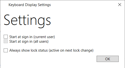 Settings window