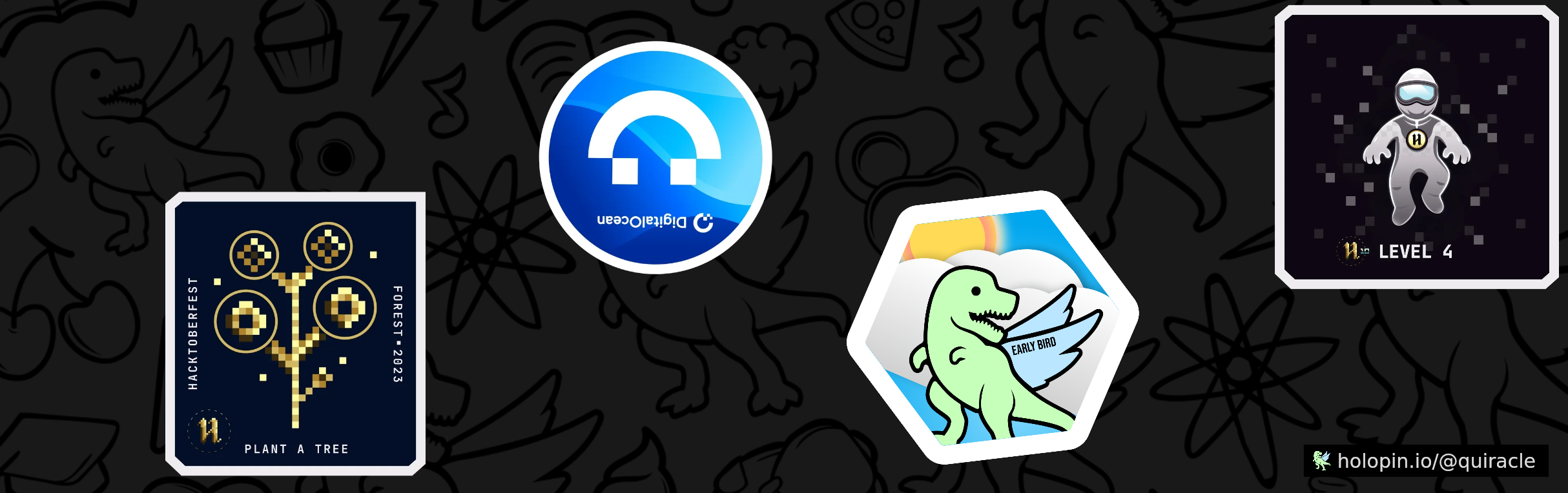 An image of @quiracle's Holopin badges, which is a link to view their full Holopin profile