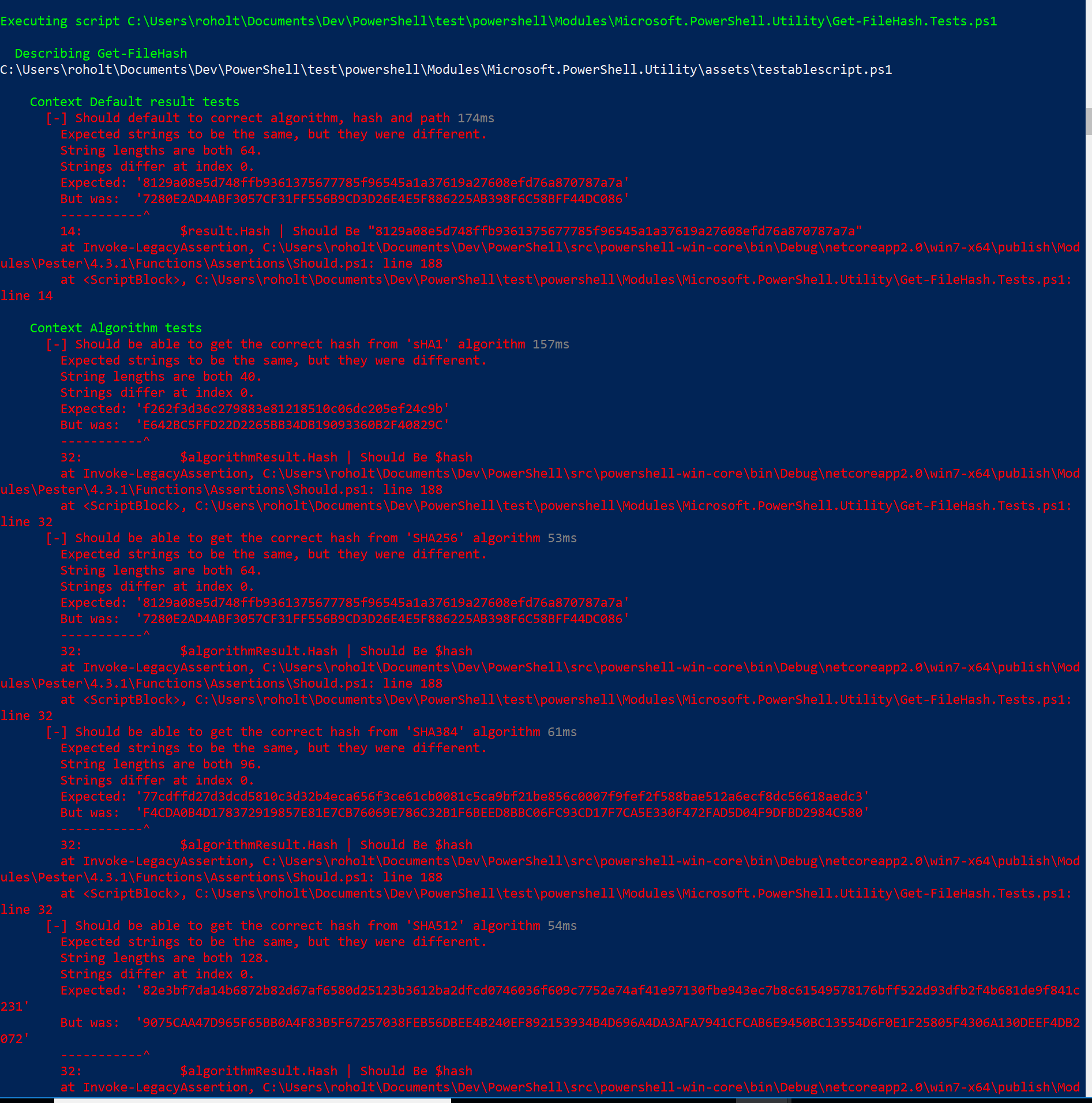 Get-FileHash tests all failing on Win10