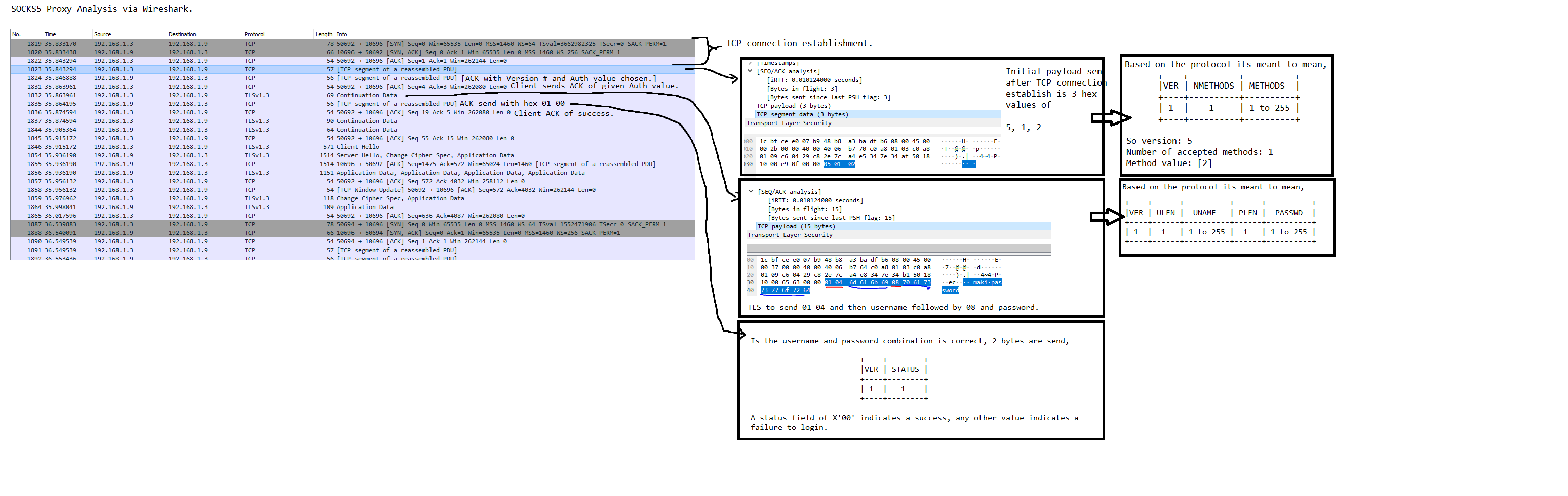 Inspecting using Wireshark.