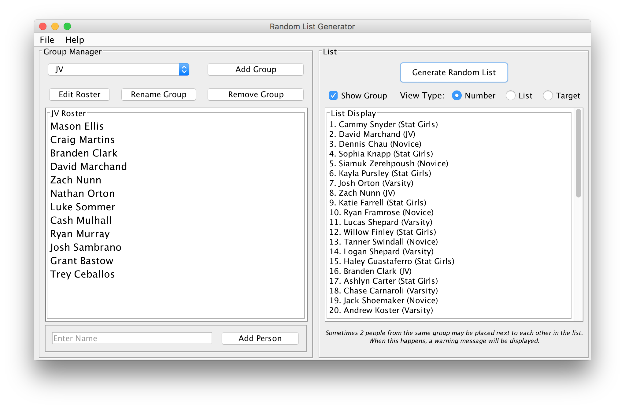 Random List Generator Screenshot
