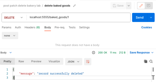 DELETE request for baked good by ID