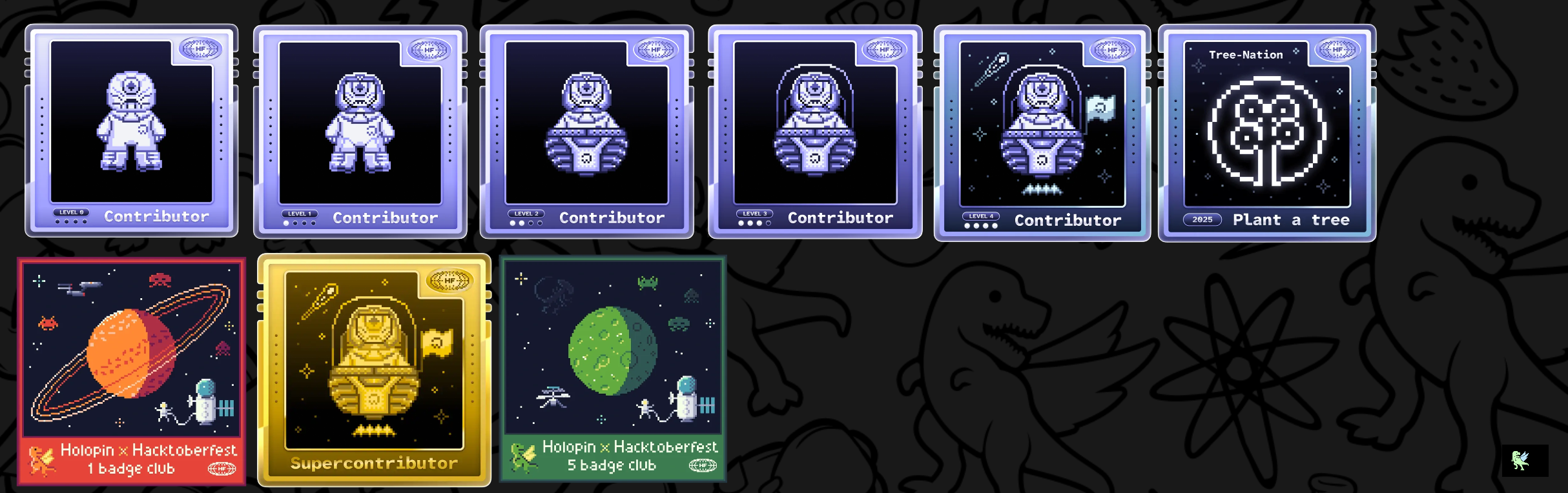 An image of @codeharman's Holopin badges, which is a link to view their full Holopin profile