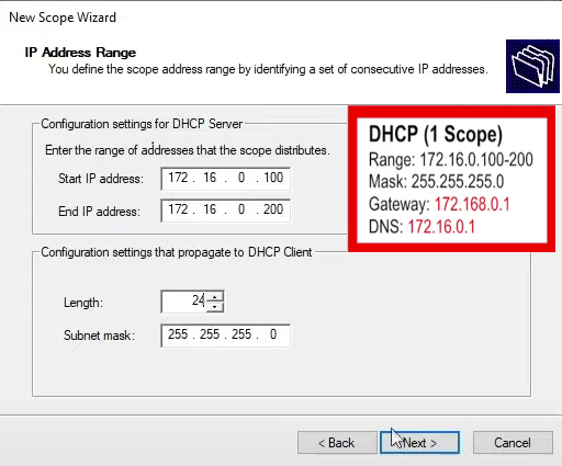 Configuring the DHCP server.